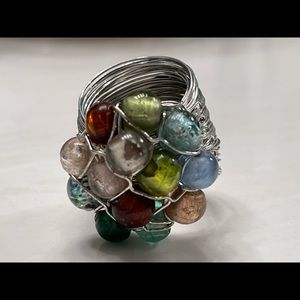 Ring, silver wire and multi-color, approximate size 7/7.5